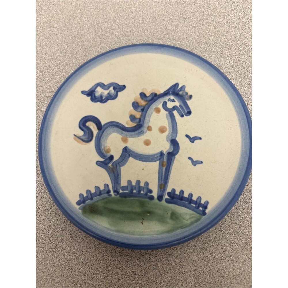Vintage M.A. Hadley Pottery Blue Horse 6” Bread & Butter Plate, EUC